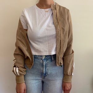 Tan Striped Bomber Jacket